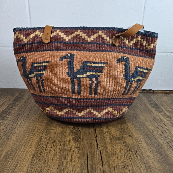 Vtg Woven Southwestern Aztec Sisal Jute Market Bag - Picture 9 of 9